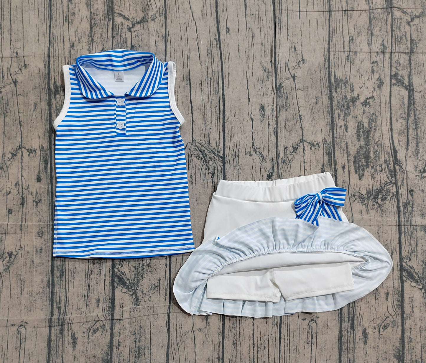 Baby Girls Kids Blue Stripes Buttons Tops Ruffle Shorts Skirt Yoga Yoga Active Set RTS