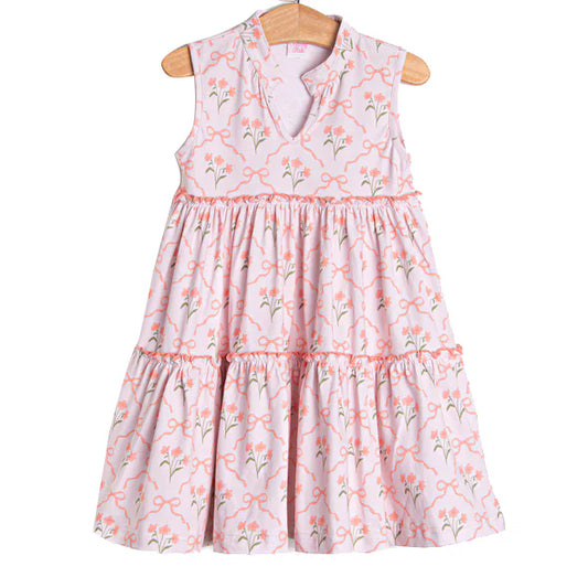 ( Moq 5 ) Preorder Baby Girls Kids Sleeveless Flower Bows Ruffle Knee Length Dress