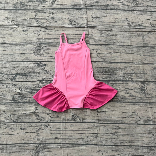 ( No moq ) Preorder Baby Girls Kids Straps Pink Yoga Active Ruffle Dress