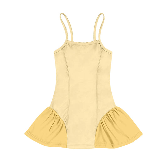 ( Moq 5 ) Preorder Baby Girls Kids Straps Yellow Yoga Active Knee Length Dress