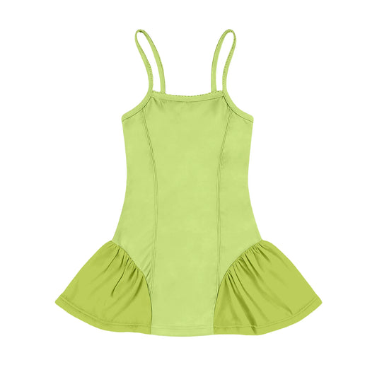 ( Moq 5 ) Preorder Baby Girls Kids Straps Green Yoga Active Knee Length Dress