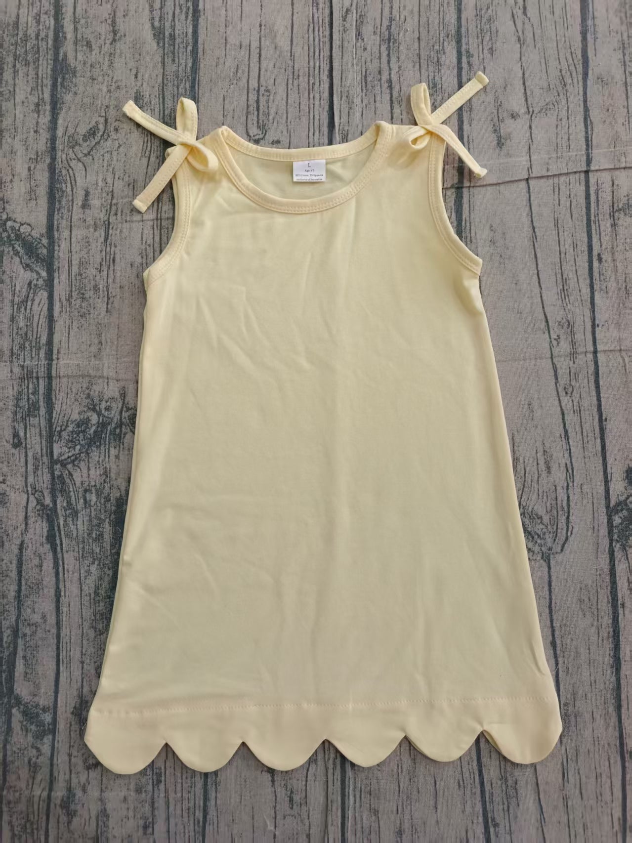 Baby Girls Kids Bows Sleeveless Yellow Scallop Knee Length Dress RTS