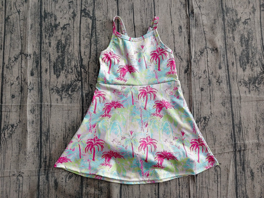 ( No moq ) Preorder Baby Girls Kids Straps Colorful Tree Yoga Shorts Knee Length Dress