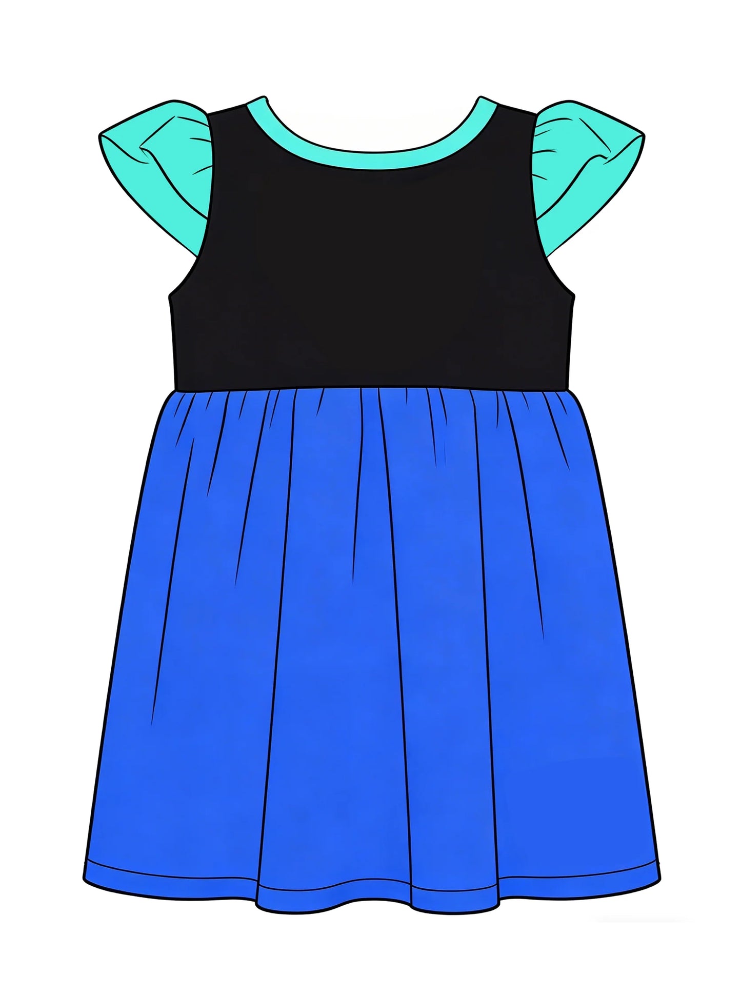( Moq 5 ) Preorder Baby Girls Kids Short Sleeves Princess Black Blue Knee Length Dress