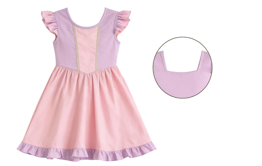 ( Moq 5 ) Preorder Baby Girls Kids Short Sleeves Princess Pink Purple Knee Length Dress