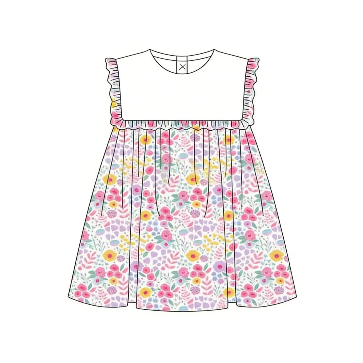 ( Moq 5 ) Preorder Baby Girls Kids Sleeveless Floral Ruffle Knee Length Dress