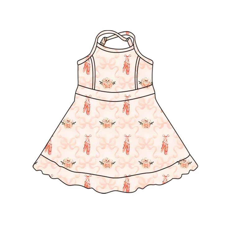( Moq 5 ) Preorder Baby Girls Kids Shoes Bows Flower Yoga Shorts Knee Length Dress