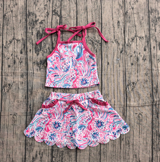 ( No moq ) Preorder Baby Girls Kids Straps Colorful Tops Pockets Skirt Shorts Yoga Set