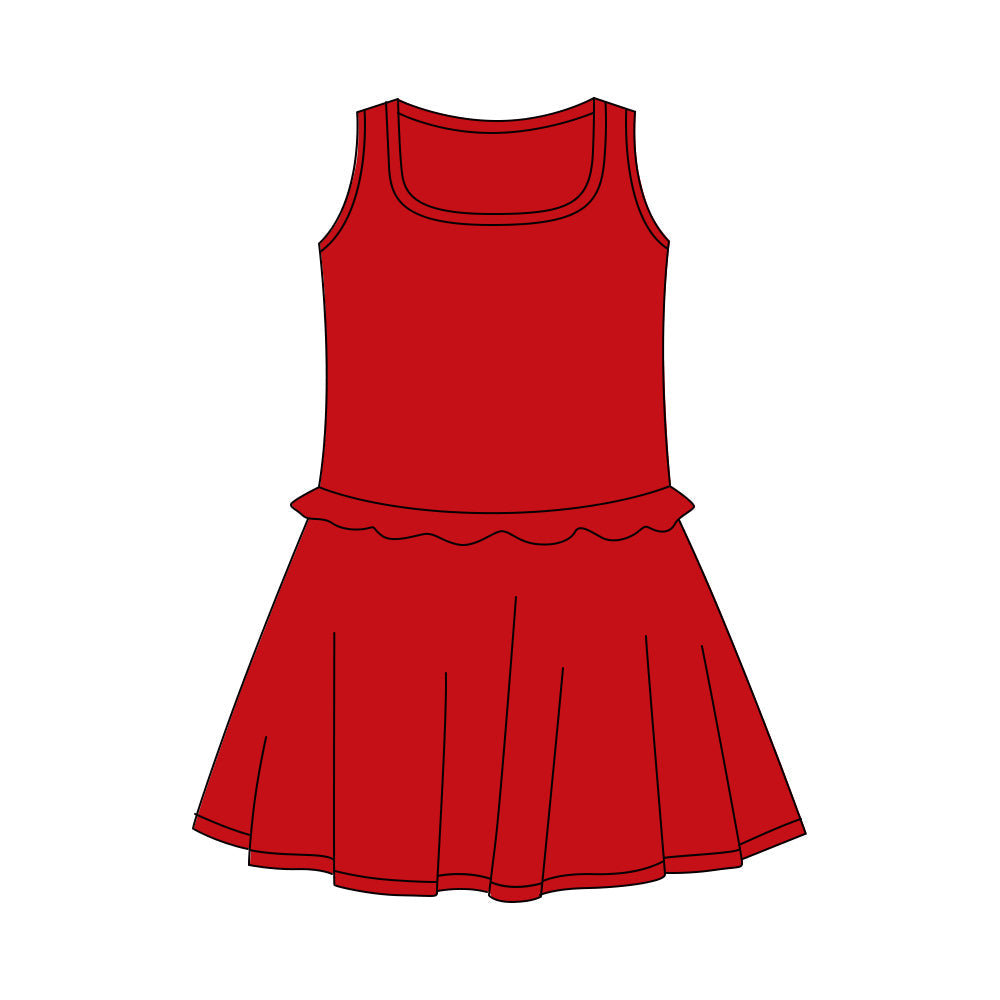 ( Moq 5 ) Preorder Baby Girls Kids Sleeveless Red Ruffle Yoga Shorts Knee Length Dress