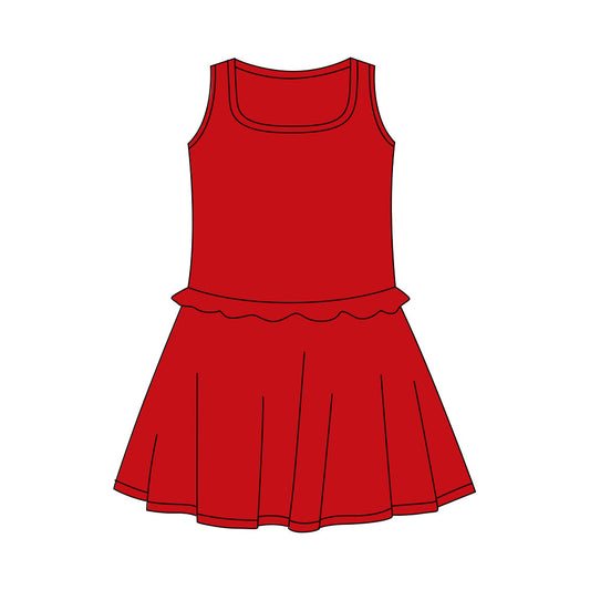 ( Moq 5 ) Preorder Baby Girls Kids Sleeveless Red Ruffle Yoga Shorts Knee Length Dress