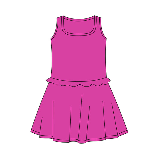 ( Moq 5 ) Preorder Baby Girls Kids Sleeveless Pink Ruffle Yoga Shorts Knee Length Dress