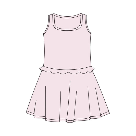 ( Moq 5 ) Preorder Baby Girls Kids Light Pink Sleeveless Ruffle Yoga Shorts Knee Length Dress