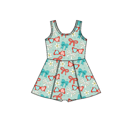 ( Moq 5 ) Preorder Baby Girls Toddler Glasses Bows Flower 4th of July Yoga Shorts Knee Length Dress