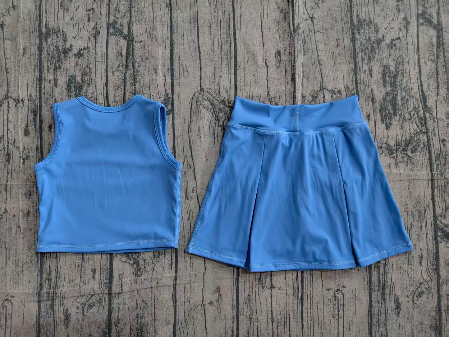 ( No moq ) Preorder Baby Girls Kids Blue Tops Shorts Skirt Shorts Summer Yoga Active Clothes Set