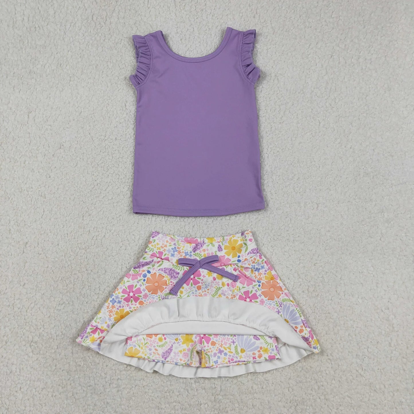 Sibling Baby Girls Kids Short Sleeves Shirts Flower Skirts Shorts Yoga Active Sets Clothes RTS