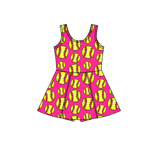 ( Moq 5 ) Preorder Baby Girls Kids Sleeveless Softball Yoga Shorts Pink Knee Length Dress