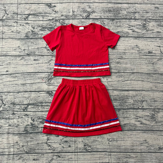 ( No moq ) Preorder Baby Girls Kids Short Sleeves Shirt Shorts Skirt Summer Red Set