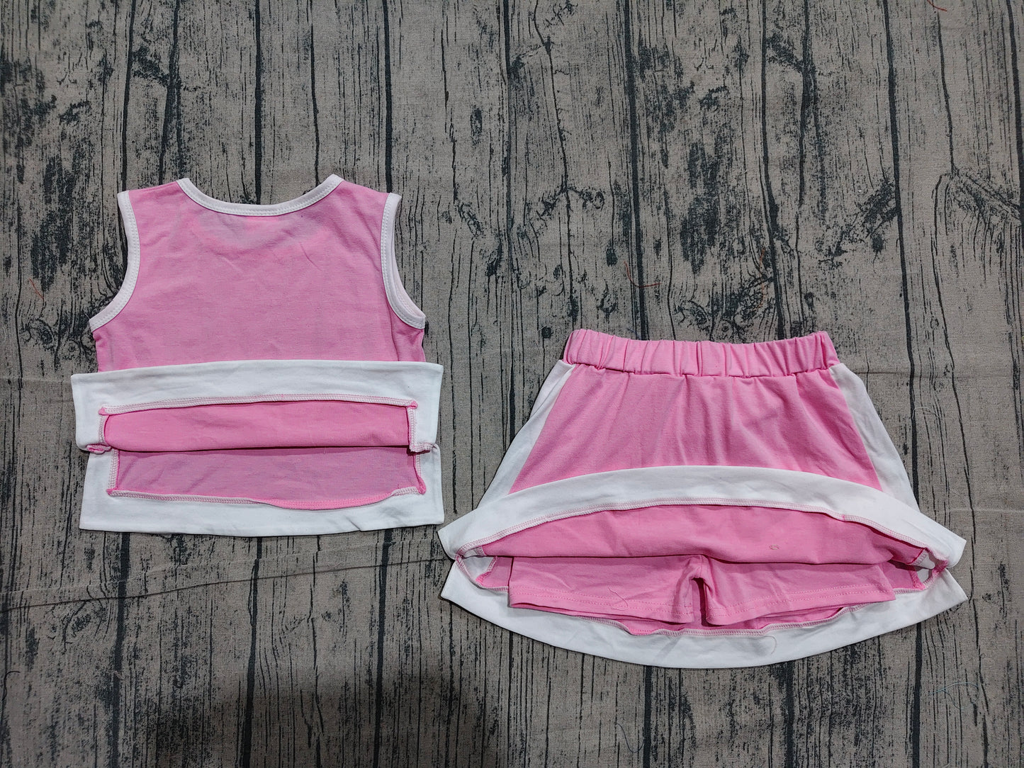 ( No moq ) Preorder Baby Girls Kids Sleeveless Pink Tops Skirt Shorts Cotton Set