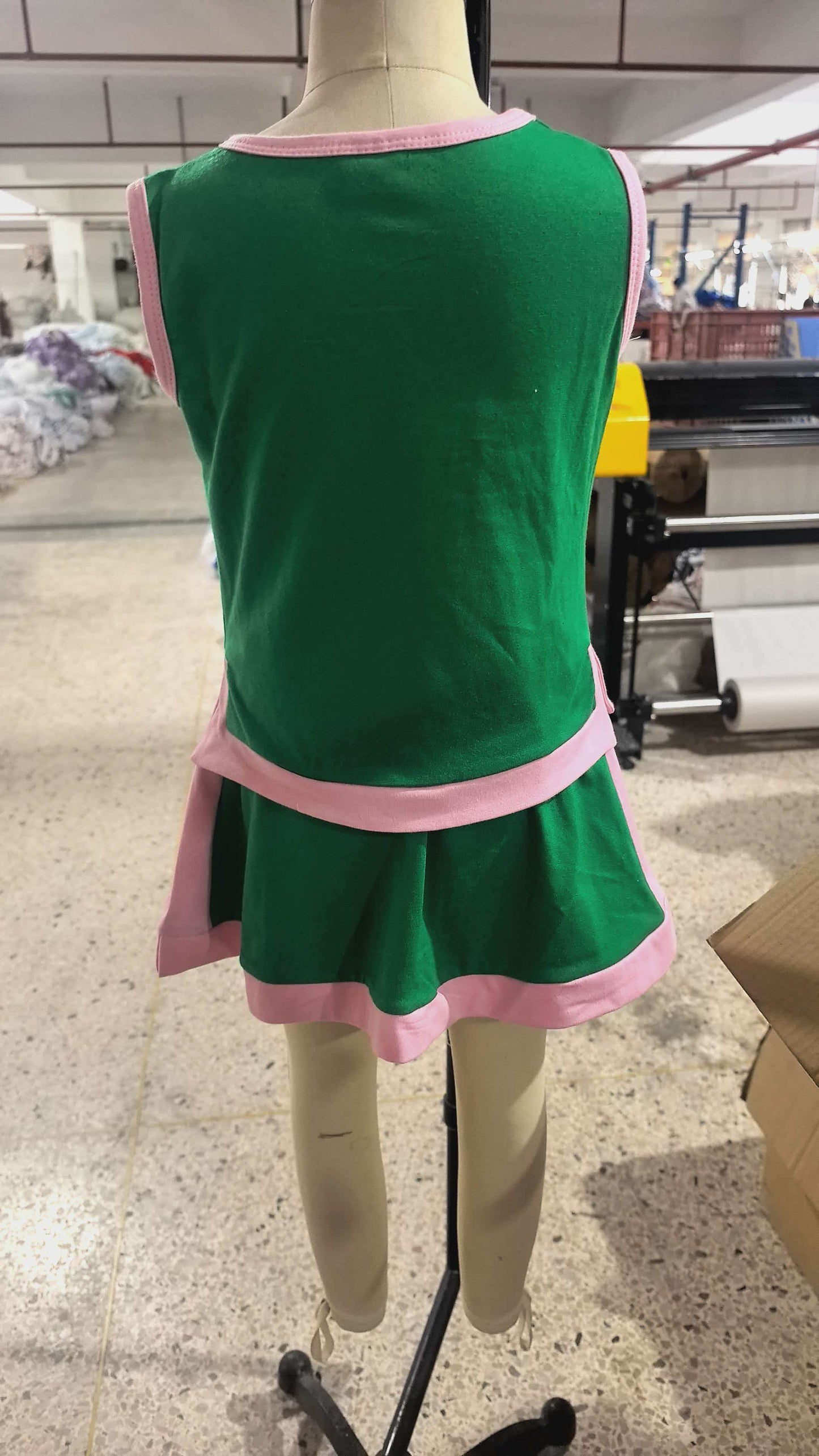 Baby Girls Kids Sleeveless Green Tops Pockets Skirt Shorts Cotton Set RTS