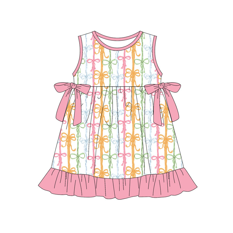 ( Moq 5 ) Preorder Baby Girls Kids Sleeveless Bows Stripes Knee Length Dress