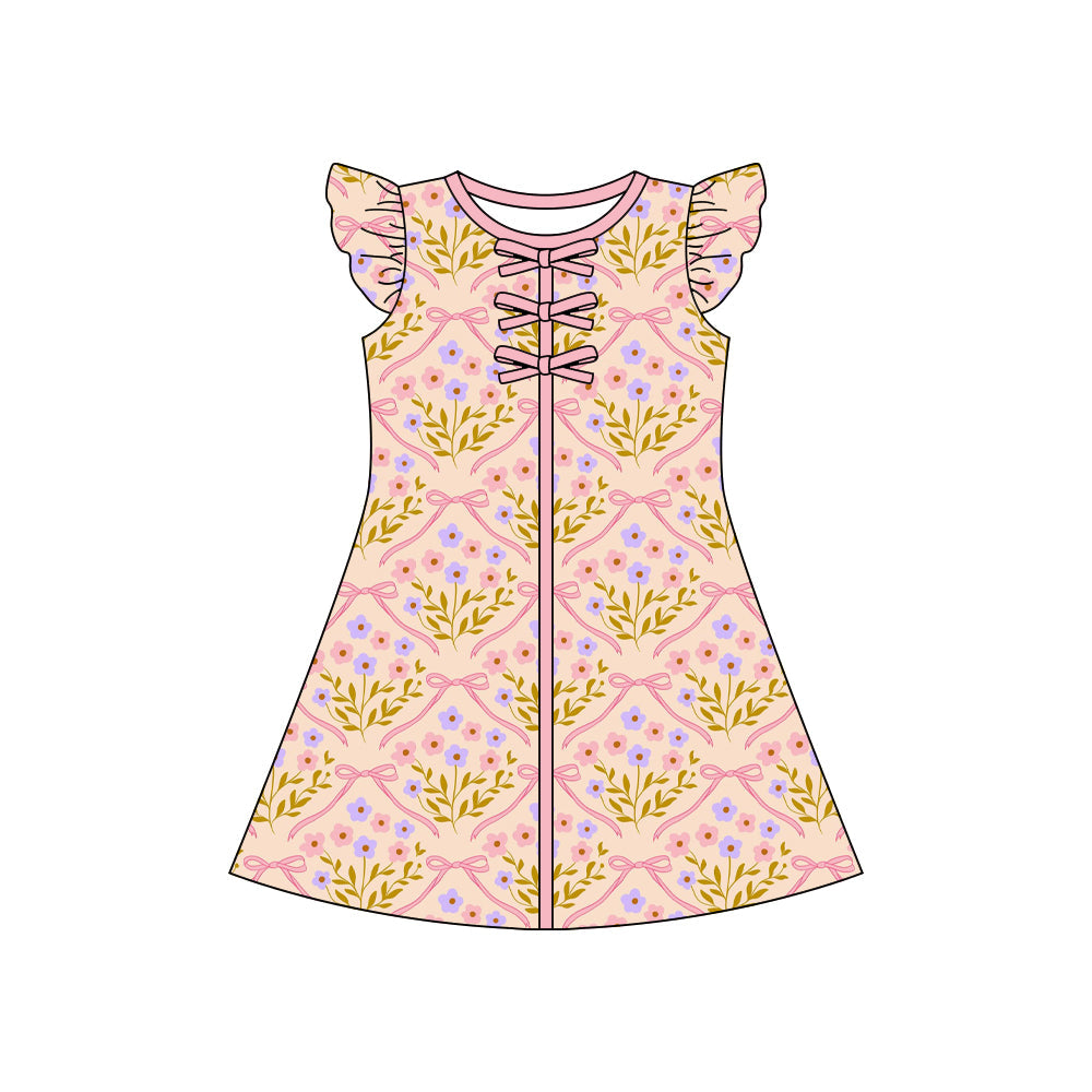 ( Moq 5 ) Preorder Baby Girls Kids Short Sleeves Flower Bows Knee Length Dress
