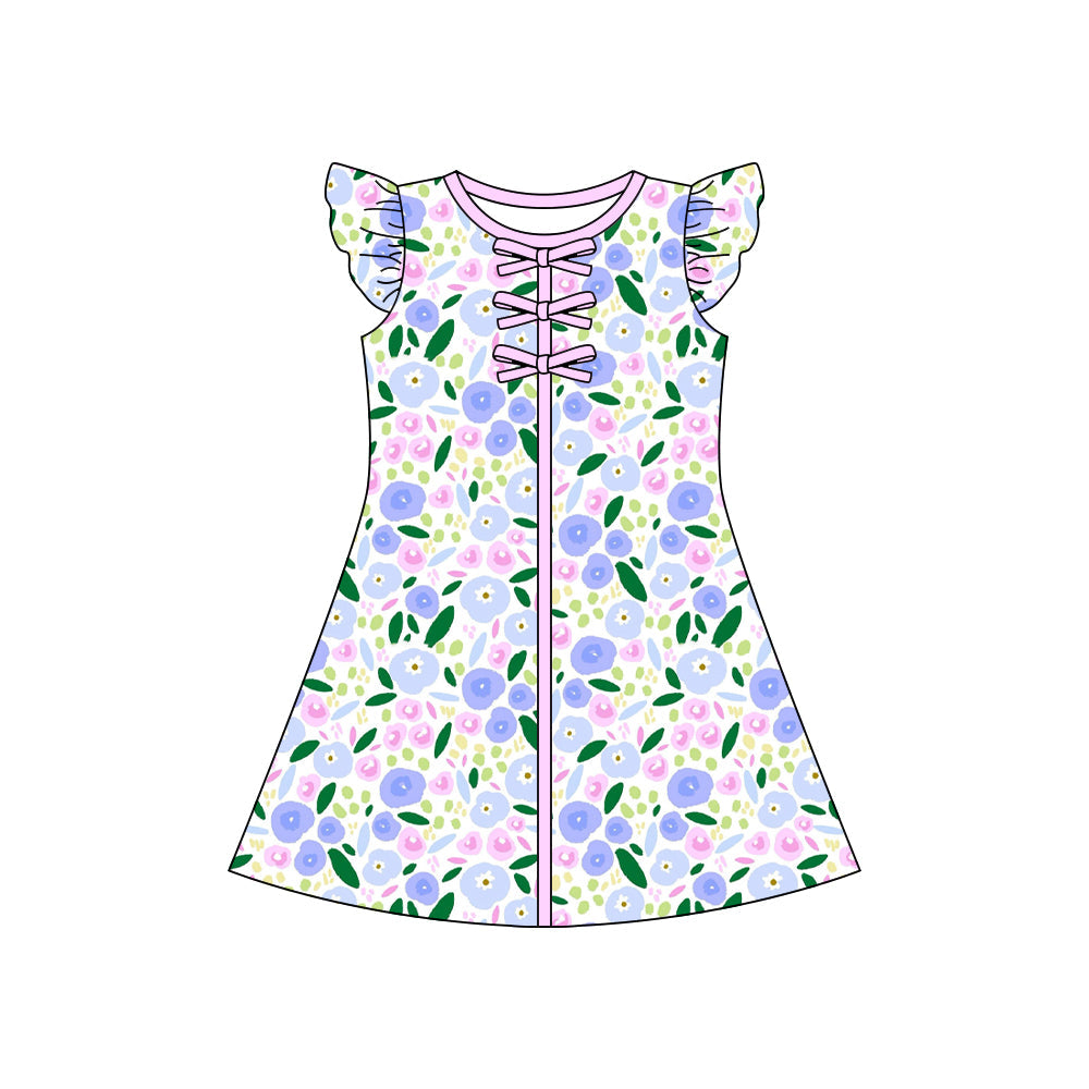 ( Moq 5 ) Preorder Baby Girls Toddler Short Sleeves Flower Bows Knee Length Dress