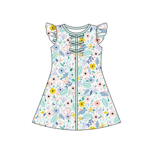 ( Moq 5 ) Preorder Baby Girls Kids Short Sleeves Flower Knee Length Summer Dress