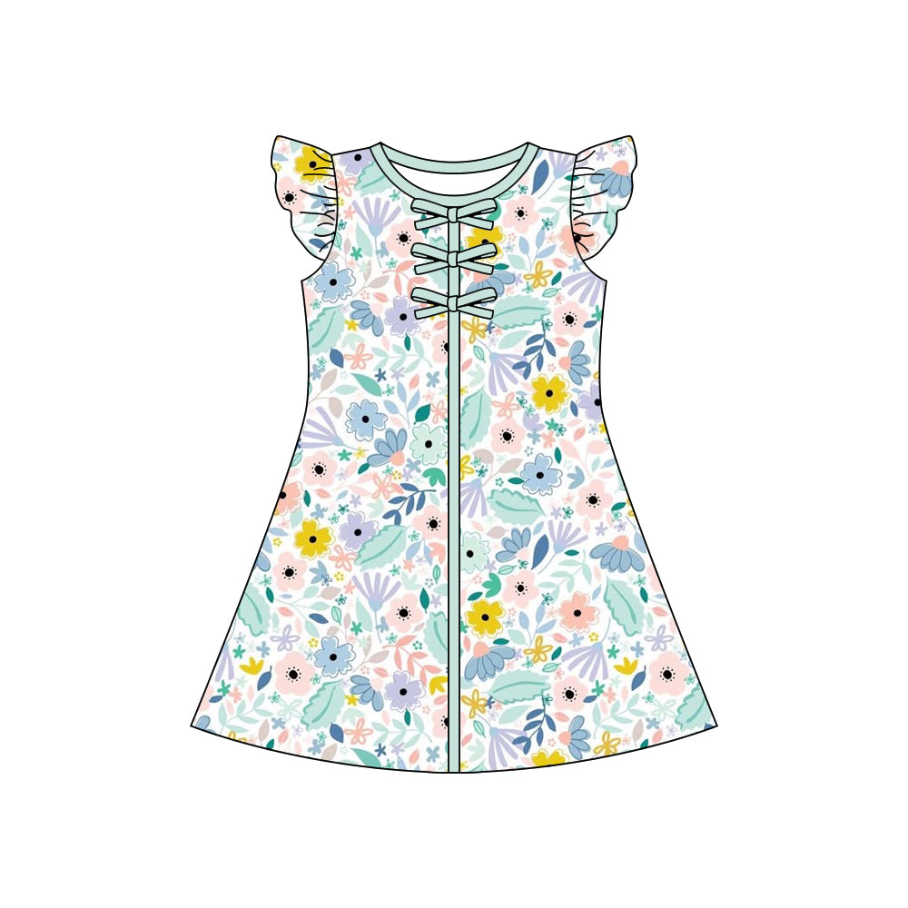 ( Moq 5 ) Preorder Baby Girls Kids Short Sleeves Flower Knee Length Summer Dress