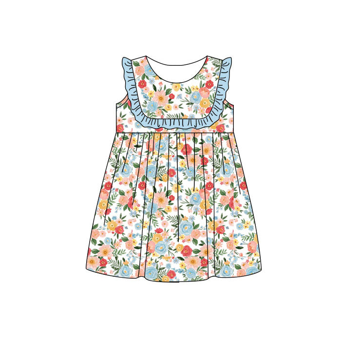 ( Moq 5 ) Preorder Baby Girls Kids Sleeveless Flower Knee Length Dress
