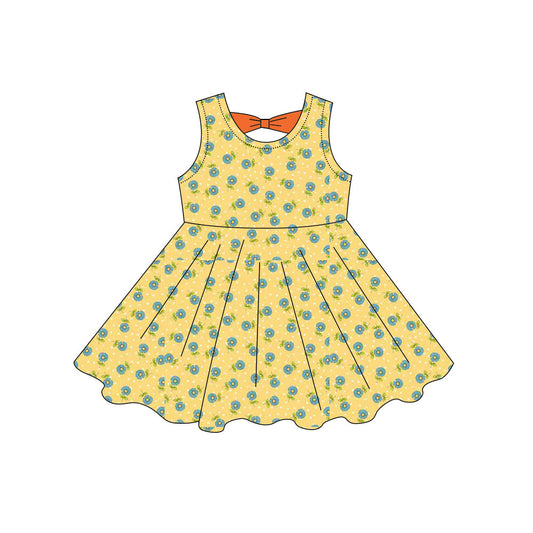 ( Moq 5 ) Preorder Baby Girls Kids Sleeveless Flower Knee Length Yellow Dress