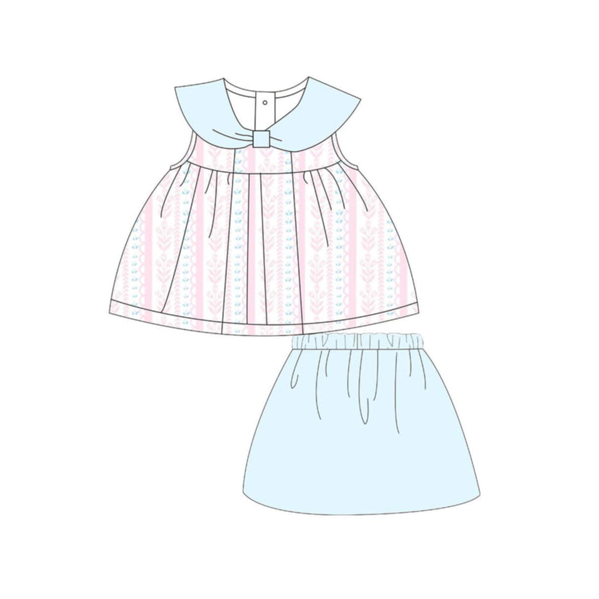 ( Moq 5 ) Preorder Baby Girls Kids Flowers Tunic Blue Skirt Shorts Set Clothes