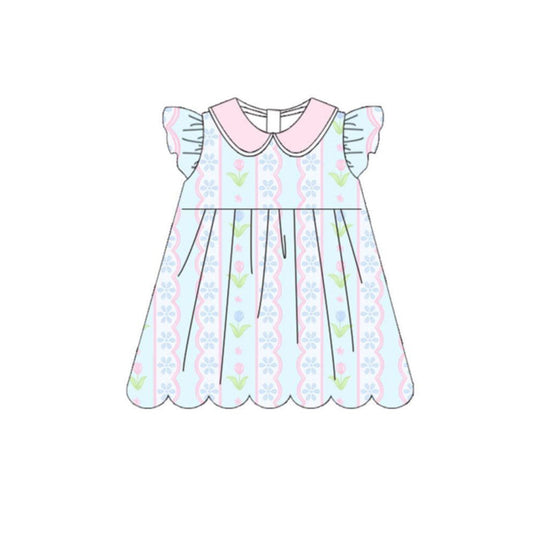 ( Moq 5 ) Preorder Baby Girls Kids Short Sleeves Flower Scallop Knee Length Dress