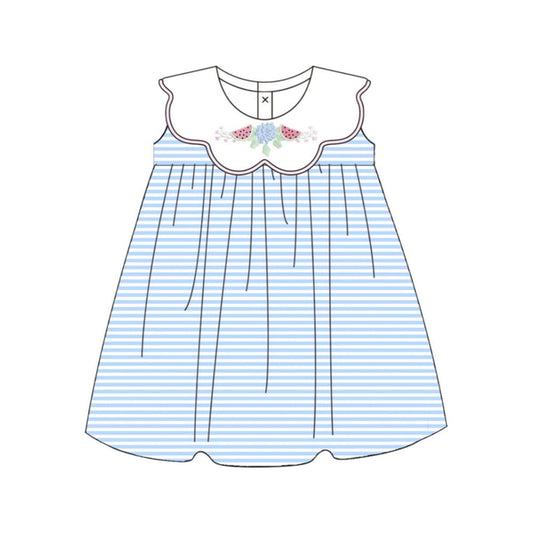 ( Moq 5 ) Preorder Baby Girls Kids Flower Watermelon Blue Stripes Knee Length Dress