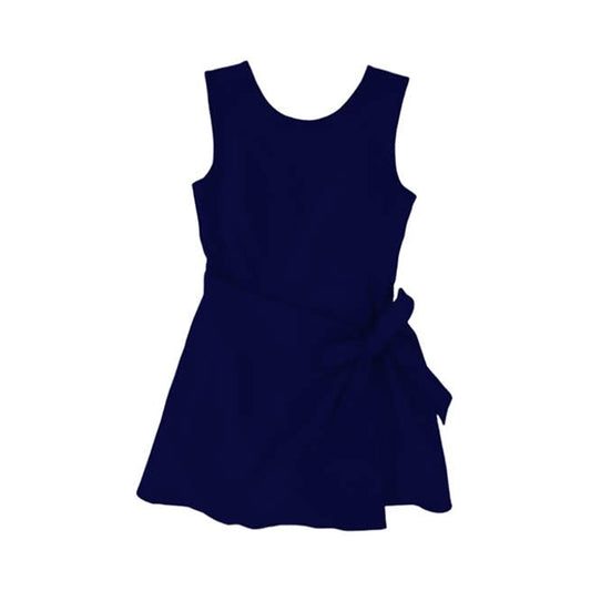 ( Moq 5 ) Preorder Baby Girls Sleeveless Navy Bow Shorts Knee Length Yoga Active Dress