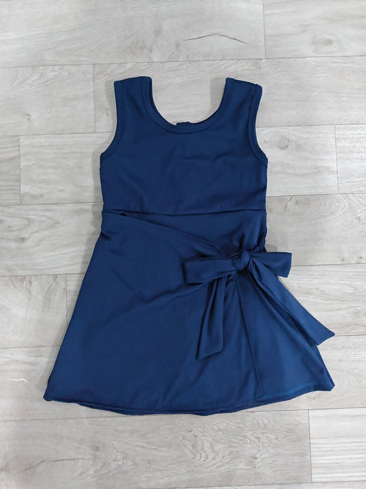 ( No moq ) Preorder Baby Girls Sleeveless Navy Bow Shorts Knee Length Yoga Active Dress