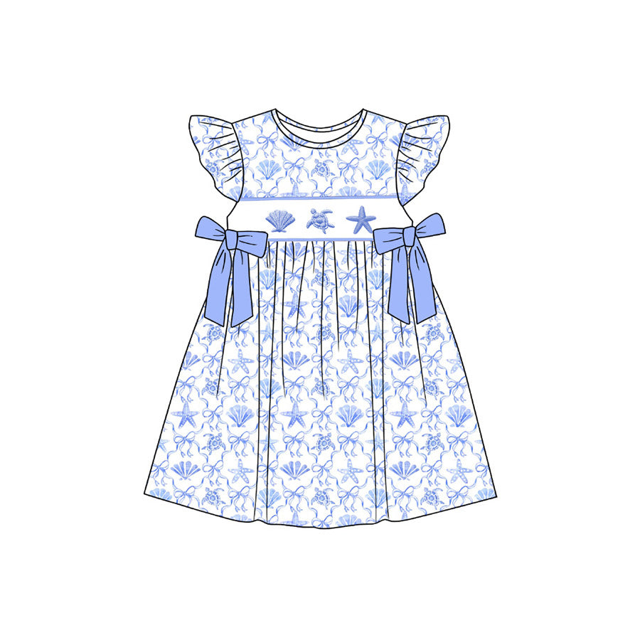 ( Moq 5 ) Preorder Baby Girls Kids Short Sleeves Shell Bows Knee Length Dress