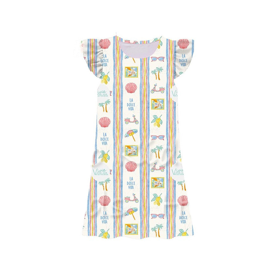 (Moq 5 ) Preorder Baby Girls Kids Shorts Sleeves Stripes Summer Knee Length Dress