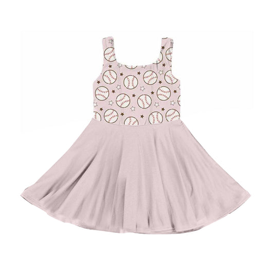 ( Moq 5 ) Preorder Baby Girls Kids Sleeveless Baseball Knee Length Pink Dress
