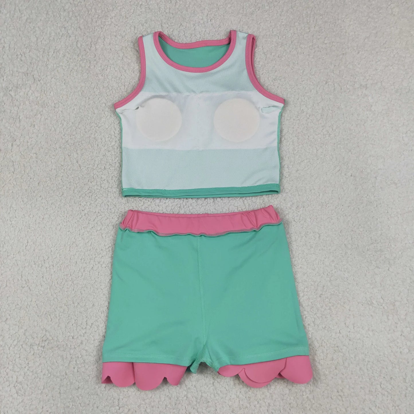 Sibling Baby Girls Kids Sleeveless Shirts Scallop Skirts Shorts Yoga Active Sets Clothes RTS