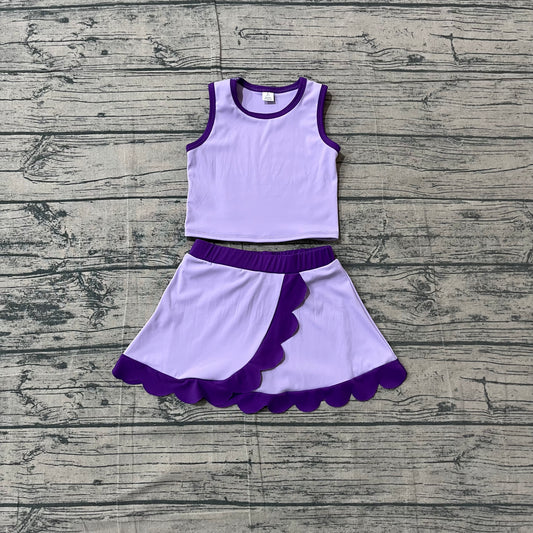 ( No moq ) Preorder Baby Girls Kids Shirt Scallop Skirt Shorts Yoga Active Lavender Set Clothes