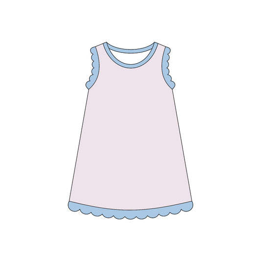( Moq 5 ) Preorder Baby Girls Sleeveless Knee Length Light Pink Dress Scallop Clothes