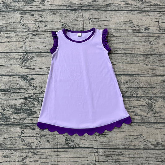 ( Moq 5 ) Preorder Baby Girls Kids Sleeveless Scallop Knee Length Dress Purple Clothes