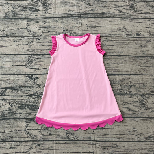 ( Moq 5 ) Preorder Baby Girls Kids Sleeveless Scallop Knee Length Dress Pink Clothes