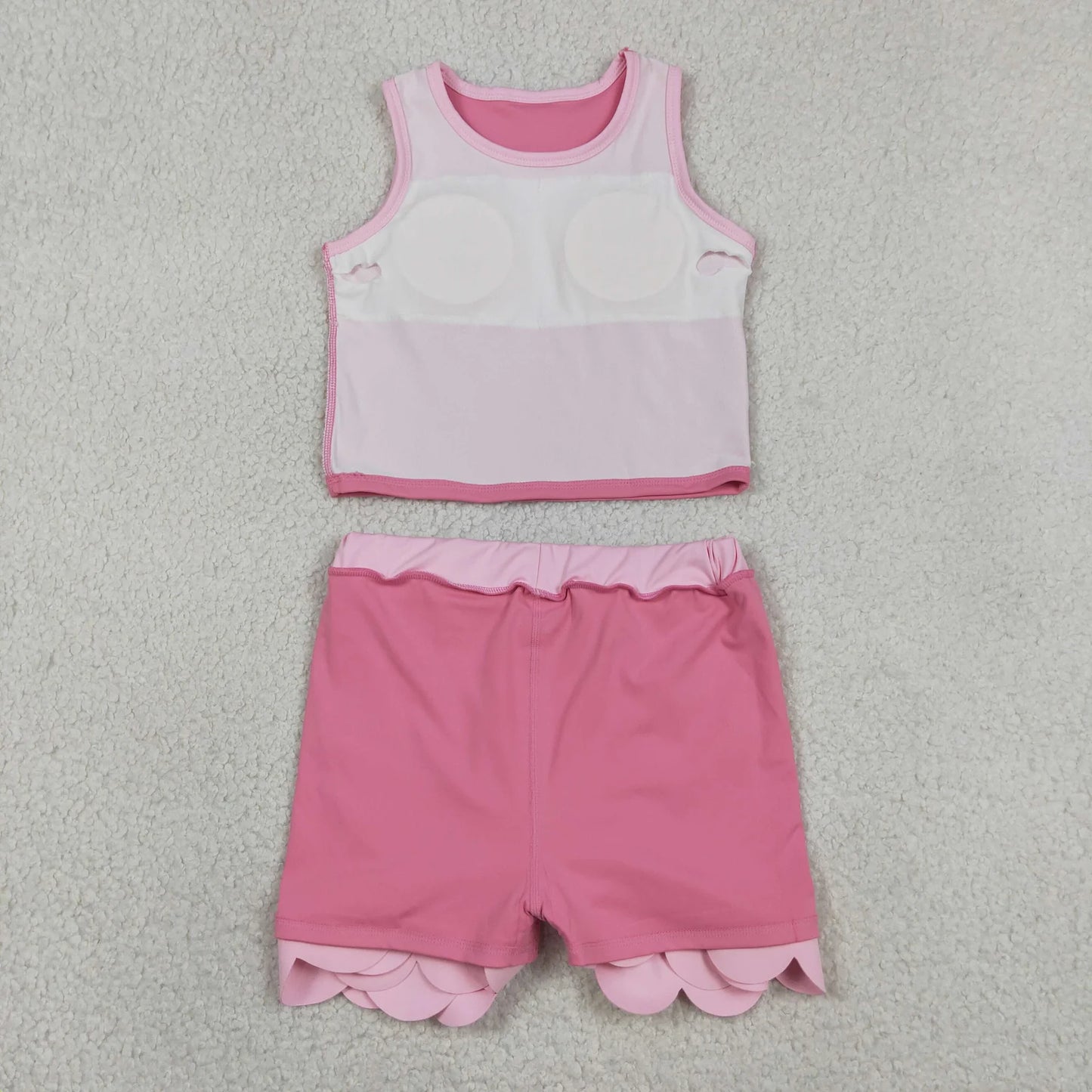 (No.2-22 ) Sibling Baby Girls Kids Sleeveless Tops Scallop Skirts Shorts Yoga Active Sets Clothes RTS