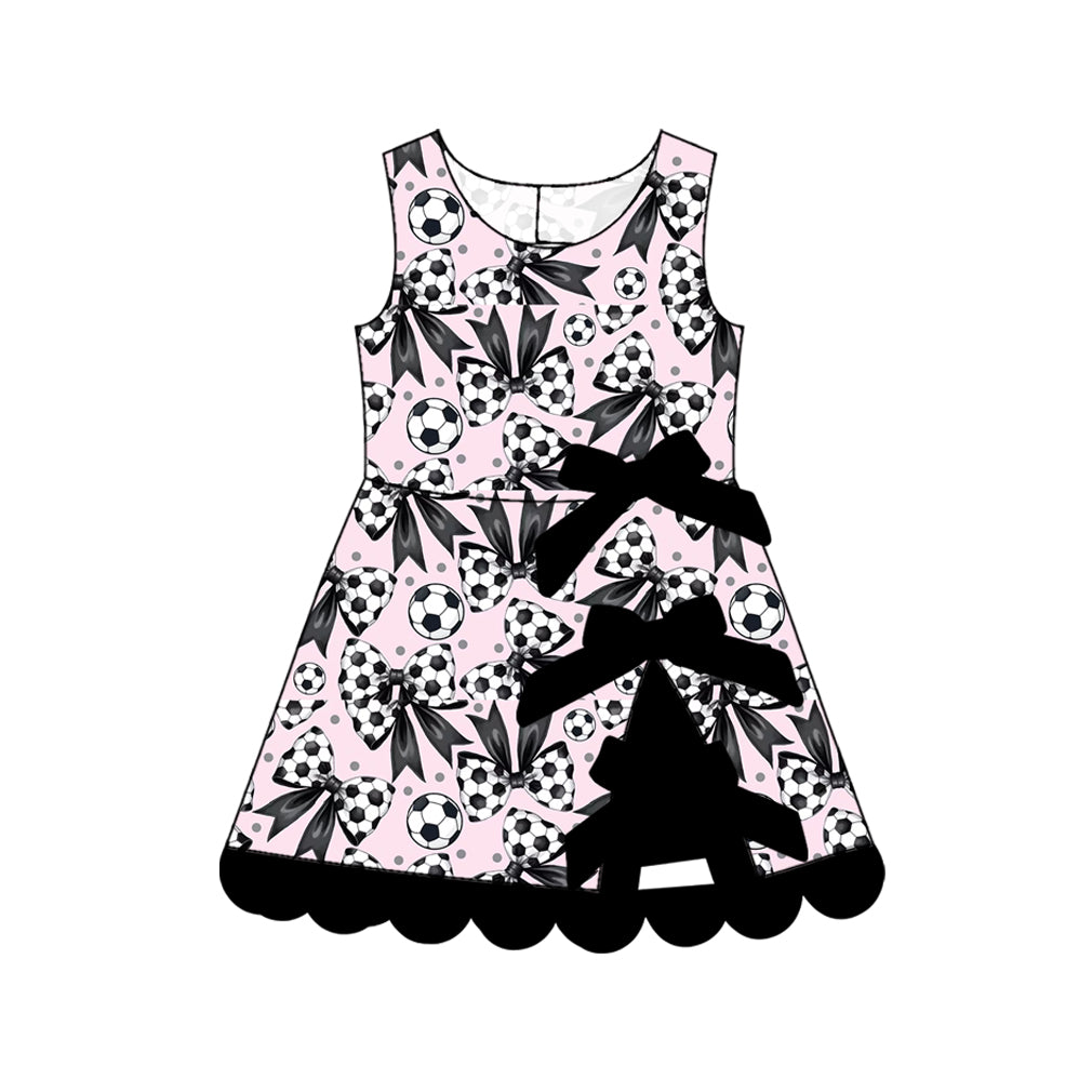 ( Moq 5 ) Preorder Baby Girls Kids Soccer Black Bows Yoga Active Scallop Dress Clothes