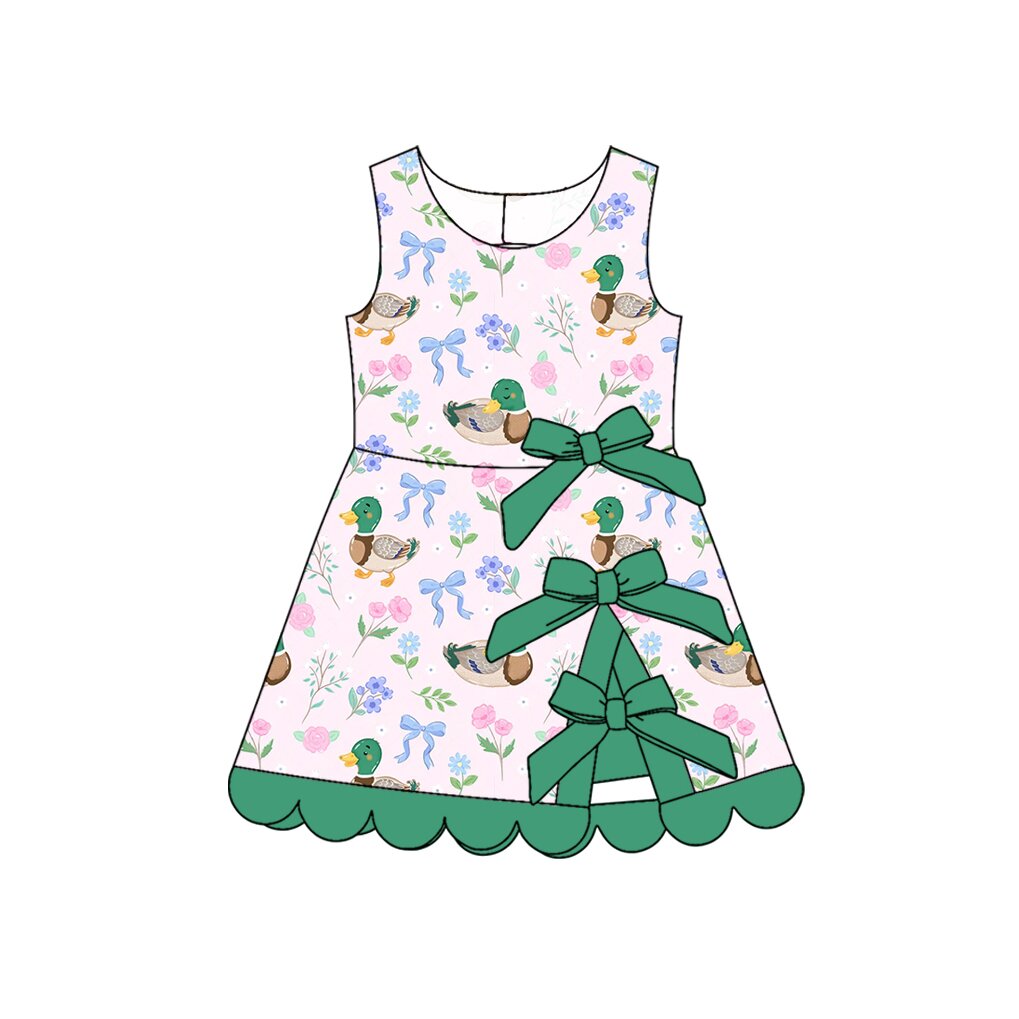 ( Moq 5 ) Preorder Baby Girls Kids Ducks Flower Bows Yoga Active Scallop Dress Clothes