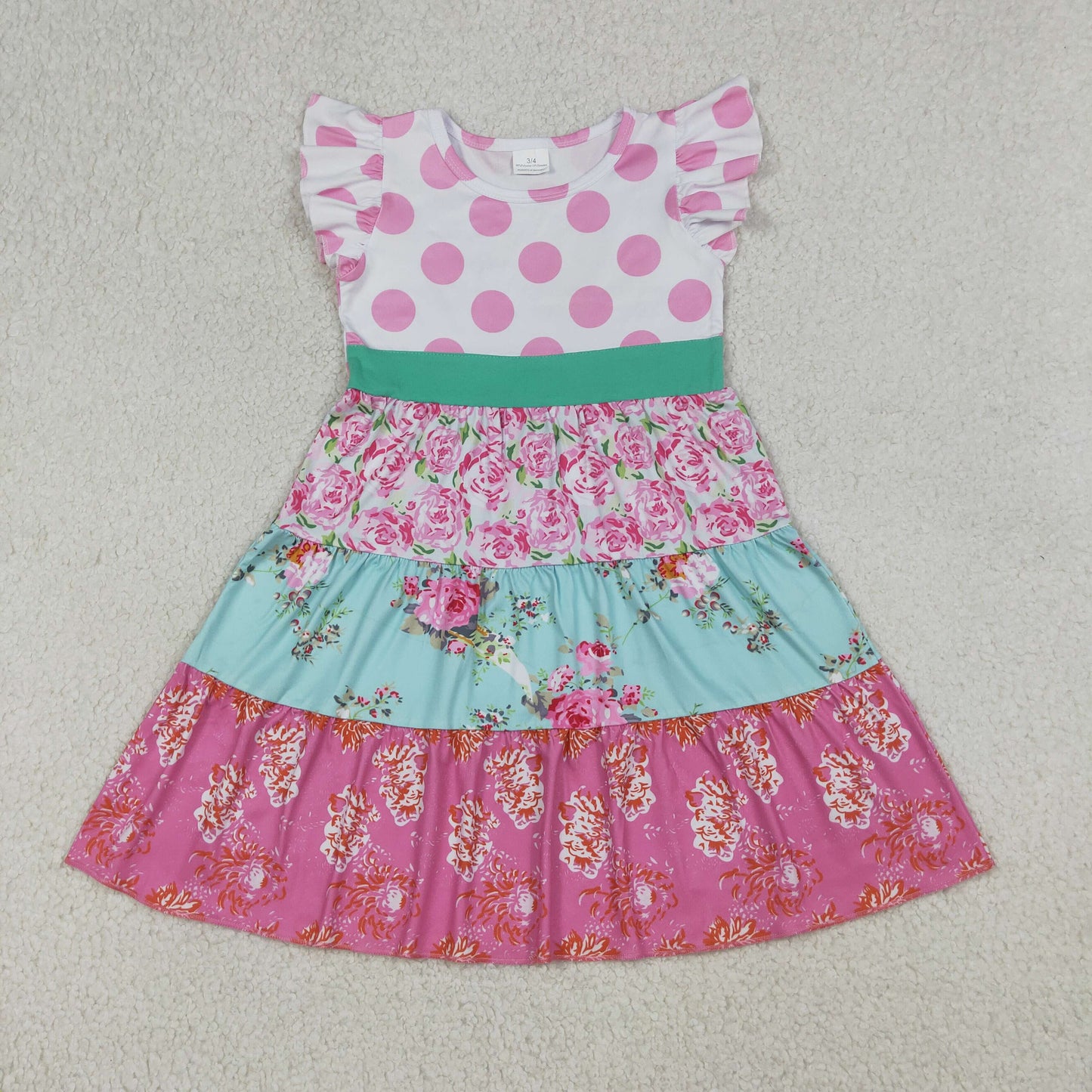 Baby Girls Kids Short Sleeves Flower Knee Length Dress Pink Clothes RTS