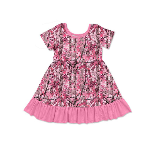 ( Moq 5 ) Preorder Baby Girls Kids Short Sleeves Leaves Ruffle Knee Length Pink Dress