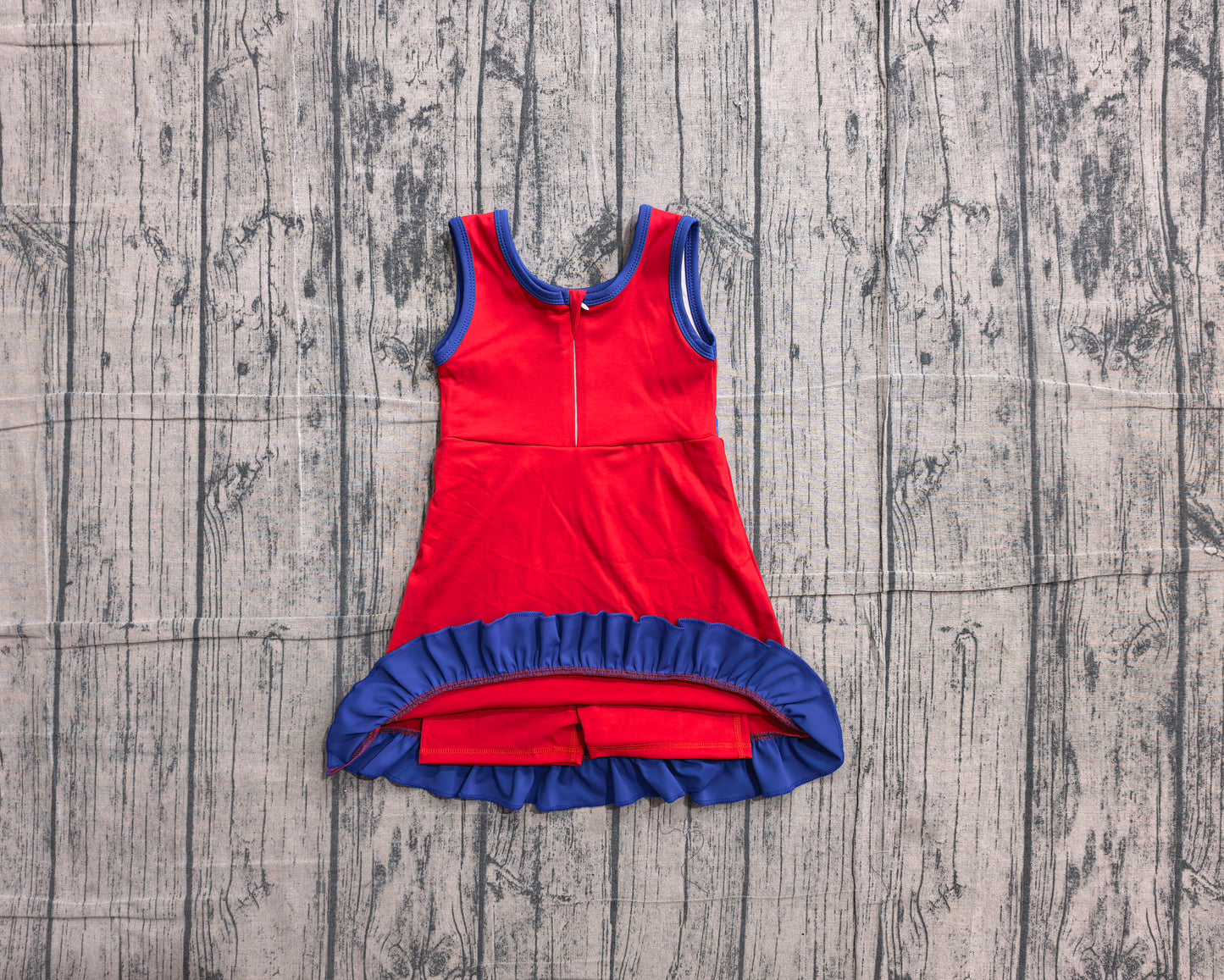 ( No moq ) Preorder Baby Girls Kids Sleeveless Shorts Knee Length Red Dress Yoga Active Scallop Clothes
