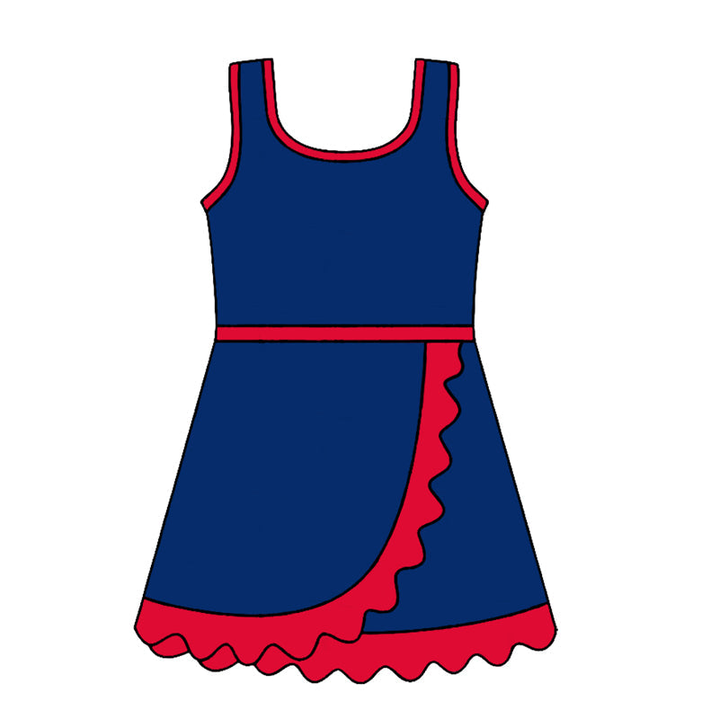 ( Moq 5 ) Preorder Baby Girls Kids Sleeveless Shorts Knee Length Navy Dress Yoga Active Scallop Clothes